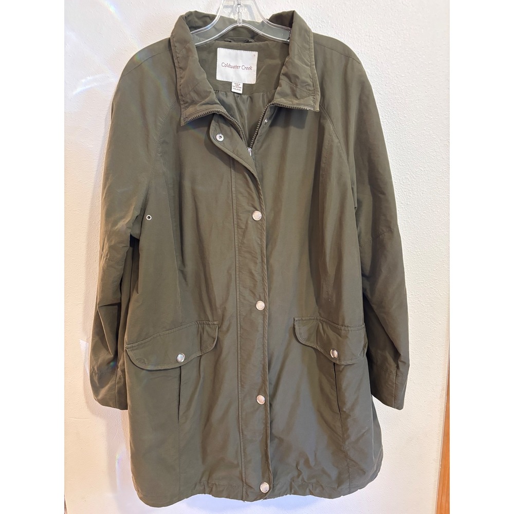 Coldwater Creek Womens Olive Green Utility Jacket Detachable Hood PXL no linnet